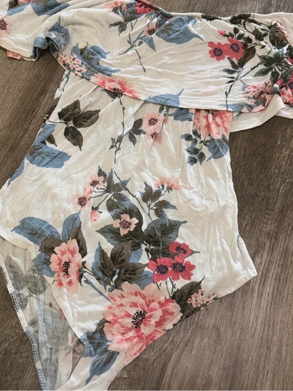 Charlotte Russe Cream Floral Off-Shoulder Chemise with Pink & Blue Blooms